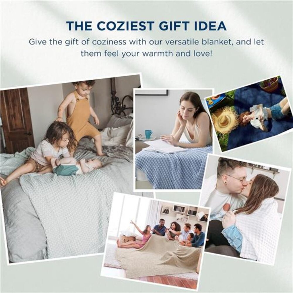 Cooling Cotton Waffle Queen Size Blanket - Lightweight Breathable Summer Blanket - Picture 5 of 7